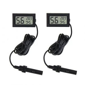 Taikuwu Thermom&egrave;tre Hygrom&egrave;tre Num&eacute;rique Mini avec Sonde 1,5m, 2 Pack - Capteur Pr&eacute;cision pour Int&eacute;rieur, Ext&eacute;rieur, Serre, Incubateur, Aquarium, Terrarium, Cave, Bureau, Chambre, Cuisine, Reptile (Taikuwu, neuf)