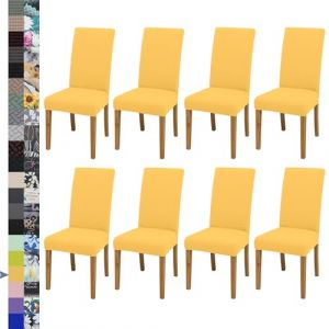 SUKAIKEQA élastique, Housse de Chaise Haute, Housse de Chaise de Bureau (Lot de 4/6/8 pièces avec Dossier) pour Le Salon, la Cuisine, la fête et l'hôtel. (8, Jaune d'or) (SUKAIKEQA, neuf)
