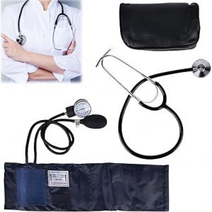 Kit brassard de tension artérielle manuel et stéthoscope: tensiomètre anéroïde pour le haut du bras avec stéthoscope à tête unique, brassard pour adulte, boule de pompe, sac de transport (noir) (CHENXIKEJIEU, neuf)