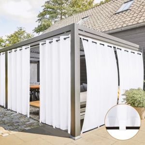 Teruntrue Rideau Ext&eacute;rieur Lot de 2 Rideau pour Pergola Occultant R&eacute;sistant aux Intemp&eacute;ries avec Oeillet, Rideaux pour Tonnelle, Balcon, Terrasse, Rideaux avec Passants en Bas, H213 x L254 cm, Blanc (TeruntrueEU, neuf)