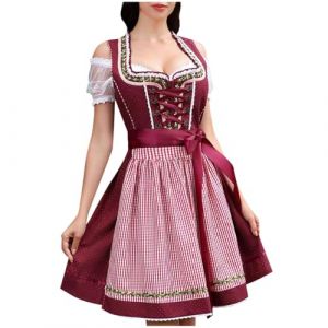 Jinitaimei Femme Robe Traditionelle Fete De La Bière Dirndl Femme Allemande Costume Bavarois Femmes Oktoberfest Bavière Bavaroise Tenue De Déguisement Octobre Carnaval Halloween Party Festival (DoraHe, neuf)