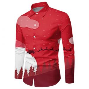 Chemise de Noel Homme Manches Longues Rouge Tee Shirt 3D Imprimer Pull de Noel Moche Cadeaux No&euml;l Chic Chemisette Mode Vetement sans Repassage Grande Taille (YINYUAN（Livraison en 5 &agrave; 8 jours), neuf)