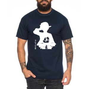 Luffy in Luffy - T-Shirt Homme Chapeau de Paille Luffy Zoro One Monkey D. Pirate Ace Piece Goku Anime Ruffy, Taille:M, Couleur:Bleu fonc&eacute; (TeeKiki, neuf)