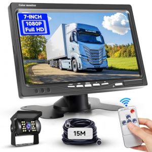 Podofo Cam&eacute;ras de Recul c&acirc;bl&eacute;e avec de TFT LCD Moniteur HD 7 Pouces,pour Voiture Cam&eacute;ra de recul Vision Nocturne,IP68,pour SUV Van RV Car,avec c&acirc;ble de 15m/Prise Allume-Cigarette DC 12-24V (Podofo electronic, neuf)