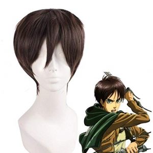 LINLINCD Perruque de cosplay Shingeki No Kyojin Attaque sur Titan Perruques Mikasa Levi Sasha Eren Cosplay Costume Noir Jaune et Cheveux Courts 4 (qiu lai shan mao hang, neuf)