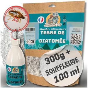 100% Terre de Diatomée Alimentaire Blanche | Terre de Diatomée Punaise de Lit | Poudre de Diatomée Cafard | Terre de Diatomée poule (Doypack 300g + Souffleuse 100ml BLANCHE) (SASU LLBMC, neuf)