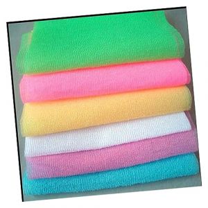 WRITWAA 3pi&egrave;ces Serviette de Bain Nylon Exfoliante Lingette de Toilette pour Corps Lot de Rose Jaune et Bleu (Saieli, neuf)