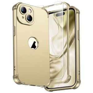 ORETECH Coque pour iPhone 15 Plus + 2 Pi&egrave;ces Verre Tremp&eacute; Protection &eacute;cran, Antichoc Souple Silicone TPU Arri&egrave;re Rigide PC Avant Housse de Protection pour iPhone 15 Plus Case 6,7" Or (ORETech EU, neuf)
