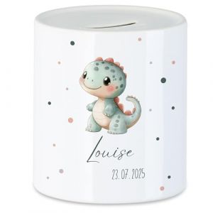 Kiddle-Design Tirelire pour enfant avec nom personnalis&eacute;, motif animal Dino cadeau pour fille & gar&ccedil;on anniversaire, No&euml;l, naissance et bapt&ecirc;me - Tirelire cochon argent cadeau et exaucement de v&oelig;ux (Kiddle-Design, neuf)