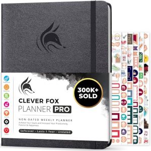 Agenda Clever Fox PRO - Agenda de vie hebdomadaire et mensuel pour augmenter la productivité, la gestion du temps et atteindre vos objectifs - Organisateur, Durée 1 an - A4, Non daté (Argent Noir) (SVD COM, neuf)