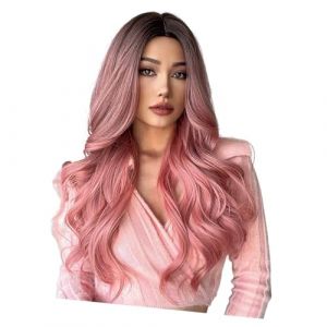 Perruque Avant en Dentelle Rouge, Perruque Rose, Perruque Avant en Dentelle Rose Perruque en Dentelle Boucl&eacute;e Ondul&eacute;e avec Cheveux Couleur Rose Perruques de Cosplay Perruque (Rammeoy, neuf)