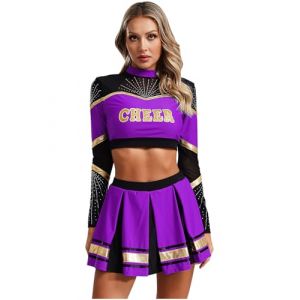 Yihuimin Deguisement Pompom Girl Femme Adulte Jupe Plissée et Tenue Pom Pom Girl Femme Spectacle Uniforme Costume Violet S (Yihuimin, neuf)