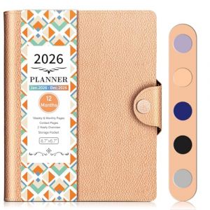 BLESWIN Agenda Hebdomadaire et Mensuel 2026, Janvier 2026 &agrave; D&eacute;cembre 2026, 22 cm x 17 cm, Agenda 2026 avec Couverture en Cuir PU, 12 Onglets Mensuels, Organiseur Parfait, Rose (YoursTrust-EU, neuf)