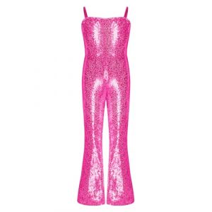 Hansber Costume De Cowgirl Pour Fille Paillet&eacute; Combinaison Sans Manches Style Ann&eacute;es 70 80 Hippie Disco Tenue De Film Personnage Enfant Rose vif 13-14 ans (Hansber EU, neuf)