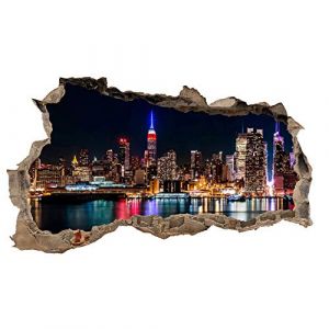 Sticker mural, 3D, pour chambre &agrave; coucher ou salon, motif de villes et paysage, h x l : 60 x 100 cm, (WL06 New York) (Finest-Folia, neuf)