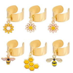 UNICRAFTALE 6Pcs 6Styles Bague Breloque Acier Inoxydable Bagues R&eacute;glables avec Breloques Abeille Marguerite Bague Femme Bagues Breloques Dor&eacute; pour Cadeaux de No&euml;l Nouvel An Bijoux Bague pour Cadeaux (ENBISI EU, neuf)