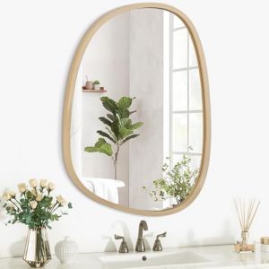 Lzuso Miroir asymétrique à Suspendre en Bois pour Le Mur Cadre irrégulier Petit Miroir Mural Moderne Décoratif Unique Chambre à Coucher Salon Salle de Bains Entrée Vanité Esthétique Miroir Ovale (Kyucheng, neuf)