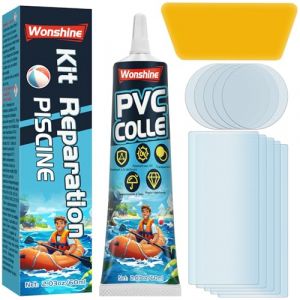 Wonshine Kit de Réparation Piscine, Rustine Piscines, Transparente Kit Reparation Spa Gonflable, Colle PVC pour Bouées, Produits gonflables, Matelas et Bateaux (60 ML) (Elmerryeu, neuf)
