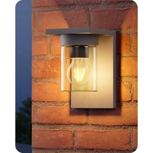 EDISHINE Applique Murale Ext&eacute;rieure, Lampe Murale avec Verre Transparent, IP44 &Eacute;tanche, E27 max. 15W, Luminaire Moderne pour Fa&ccedil;ade, Garage, Auvent (ampoule non incluse), 19x12x15 cm, Anthracite (DewenwilsDirect, neuf)