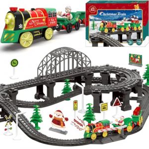 Train de Noël pour tout-petits, jouet électrique pour rails en bois, train jouet à piles avec musique et éclairage, train motorisé compatible avec Brio, Thomas et ses amis (TOPLIVING Direct, neuf)