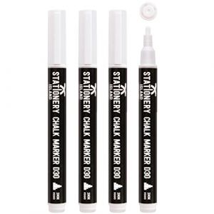 STATIONERY ISLAND Stylo Craie Pour Tableau Noir Effacable, Marqueur Craie Effacable, Feutre Craie pour le Verre Fenêtre, 3MM Lot de 4, Blanc (Stationery Island, neuf)