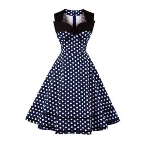 AXOE Femme Robe Vintage Ann&eacute;es 50 Pin up Rockabilly Coton Guinguette Soir&eacute;e Mariage Bleu Marine &agrave; Pois Blanc, Taille 50, 4XL (AXOE-FR, neuf)