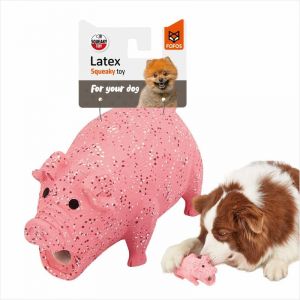 FOFOS Jouet pour chiens en latex avec hochet – 100 % latex naturel, hochet avec son de grognement, texture unique, jouet pour chiens de toutes les races très petites à moyennes (cochon) (HAPPY MEOW, neuf)