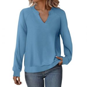 KHIRVWL Sweat Femme sans Capuche l&eacute;ger Pull col V Haut &eacute;l&eacute;gant en Coton Tunique &agrave; Manches Longues pour Femme uni Pull Ample et d&eacute;contract&eacute; t-Shirt d'automne Chemise de Travail (KHIRVWL-FR, neuf)