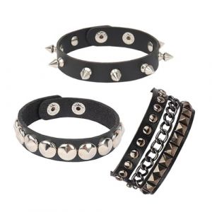 YAZWUR Lot de 3 Bracelets Unisexes Punk &agrave; Clous, Manchette Gothique Ajustable pour Halloween, No&euml;l, F&ecirc;te &agrave; Th&egrave;me, Concert (Romanimania OU, neuf)