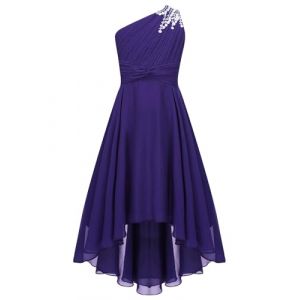 Runhomal Asym&eacute;trique Robe C&eacute;r&eacute;monie Ado Fille Enfant Robe de Cocktail Soir&eacute;e Bal Robes de Demoiselle d&rsquo;Honneur Mariage 5-16 Ans Violet 13-14 Ans (Runhomal EU, neuf)
