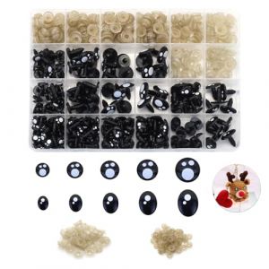 Meafeng Lot de 200pcs Yeux de sécurité Ovale en Plastique Noir Yeux de poupée avec 200pcs rondelles, 7, 8, 10, 12, 14, 16mm Yeux pour Artisanat DIY Fabrication de marionnettes Animaux en Peluche (LanMen, neuf)