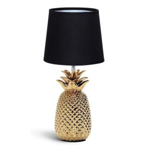 Aigostar - Lampe de Table en C&eacute;ramique, Douille E14 Forme d'ananas en or, Abat-jour en Tissu de Bureau Design Moderne. (AIGOTECH, neuf)