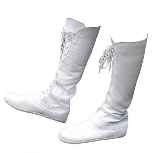 ORANDESIGNE Homme M&eacute;di&eacute;val Bottes en Cuir PU R&eacute;tro Bottes de Chevalier Lace-Up Plate Bottes Vintage Bout Rond Talon Chunky Bottes Knight Pirate Bottes Mi-Mollet D Blanc 45 EU (Wowmart Zoo X., neuf)