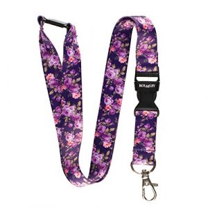 RolSeley Courroie de Cou de Lani&egrave;re avec Fleurs de Violette - Tour de Cou porte Badge avec Clip M&eacute;tal Amovible et Clip de S&eacute;curit&eacute; - Id&eacute;ale Pour Les Cl&eacute;s de Badge D'identification (ROLSELEY Ltd, neuf)