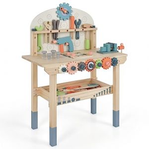 COSTWAY Jouet d'Etabli en Bois pour Enfants avec 8 Outils & 53 Accessoires, Jeu d'imitation Bricolage avec Tableau Noir, Cadeau pour Gar&ccedil;ons et Filles de 3-8 Ans(60x30x79cm) (FDS GmbH, neuf)