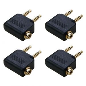 Lot de 4 adaptateurs pour casque d'avion, prise audio d'avion, adaptateur d'avion, double prise 3,5 mm vers prise jack 3,5 mm, plaqué or (Snorkeling Sky, neuf)