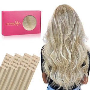 WENNALIFE Extension Cheveux Naturel Adhesive, 40cm 50g 20pcs Extension Adhesive Cheveux Naturel, Extension Cheveux Naturel Remy Invisibles, Blond cendré à blond doré et blond platine (wennalife-FR, neuf)
