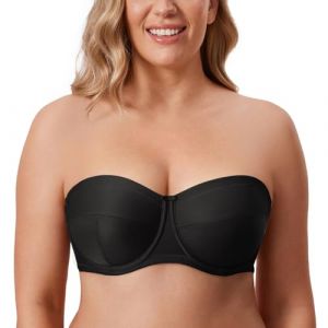 DELIMIRA Femme Soutien Gorge sans Bretelles Grande Taille avec Armature Bandeau Non Rembourré Antiglisse Noir 120C (Jimu Fashion, neuf)