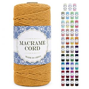 Uiopa Corde Macramé 3mm x 100m Ficelle Macramé Naturel Cordon Coton Fil Macramé 3mm Cordelette pour Suspension Murale Tressée de Plante Rideau Bricolage Décoration Intérieure Boho (Doré) (XEYUAN, neuf)