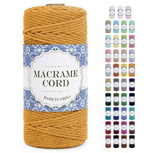 Uiopa Corde Macramé 3mm x 100m Ficelle Macramé Naturel Cordon Coton Fil Macramé 3mm Cordelette pour Suspension Murale Tressée de Plante Rideau Bricolage Décoration Intérieure Boho (Doré) (XEYUAN, neuf)