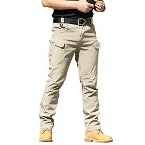 Onsoyours Pantalon Cargo Homme Multipoches Zippé Mince Combat de Travail Imperméable Militaire Tactique pour Casual Activités en Plein Air A Kaki S (Dear Shall Good Inc., neuf)