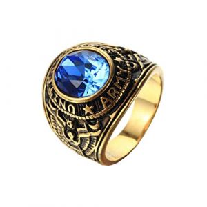 OAKKY Vintage Américain Soldats Aigle Set avec Bleu Pierres Précieuses Bague Homme Acier Inoxydable Or Plaqué Taille 62 (EuropeShopping, neuf)