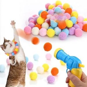 FAINCA 100 Pi&egrave;ces Balle Chat Interactive Color&eacute;es avec 1 Lanceur de Balles Jouer pour Chats Jouets pour Chat Interactifs Boules de Peluche pour Chatons Chien (JIAYUN EU, neuf)