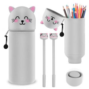 Trousse en Silicone Kawaii,Trousse en Silicone Souple 2-en-1 Avec 2 Stylos,Trousse Scolaire Silicones Extensible,DIY Trousse à Crayons en Silico pour Adolescents, aux Filles, à l'école, Bureau,Chat (TEKTONIX LTD, neuf)