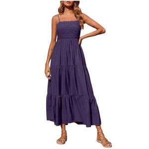 Robe smock pour femme, grande taille, robe à volants, taille élastique, robe trapèze, robe sexy à bretelles spaghetti, robe basse de couleur unie, longueur cheville, robe d'été longue fluide, robe (shengtongshen gongsi, neuf)