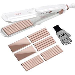 CkeyiN 3 en 1 Fer à Lisser, Sertir avec 3 plaques de Céramique de Tourmaline Interchangeables Pour Donner, Chauffage rapide, 4 Contrôle de la température, Fer à Gaufrer, Souples (wuhanshizhuobangyushangmaoyouxiangongsi, neuf)