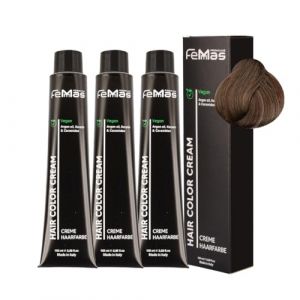 FemMas Coloration capillaire 3x Blond moyen ch&acirc;tain froid 7.91 I Cr&egrave;me colorante avec huile d'argan, k&eacute;ratine et c&eacute;ramides I Coloration ou nuance durable pour des r&eacute;sultats de couleur &eacute;clatants I 100 (Femmas, neuf)