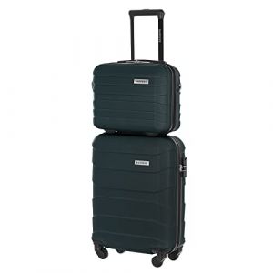 BARRENS Set Valise Cabine + Cosmetique Malette | Bagage &agrave; Main | Valise Cabine 55x40x20cm 34l | Cosmetique Malette31x35x18cm 17l | Mati&egrave;re ABS r&eacute;sistante | Vert (BARRENS, neuf)