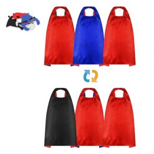 AYBUY Cape de Super Heros Enfant, 3 PCS Costume de Super H&eacute;ros avec 6 Masque, Cape R&eacute;versible pour Jouets et Cadeaux de F&ecirc;te d'anniversaire de Carnaval pour Filles et Gar&ccedil;ons (withchance, neuf)