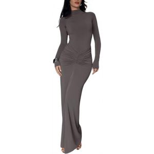 Sukiglam Robe Femme &Eacute;l&eacute;gante Maxi Robes Moulante Col Montant Manches Longues Sexy Slim Fronc&eacute;e Robe Longue Automne Hiver Tendance Robes Crayon de Soir&eacute;e Cocktail Clubbing Mariage Casual Streetwear (Sukiglam Store, neuf)